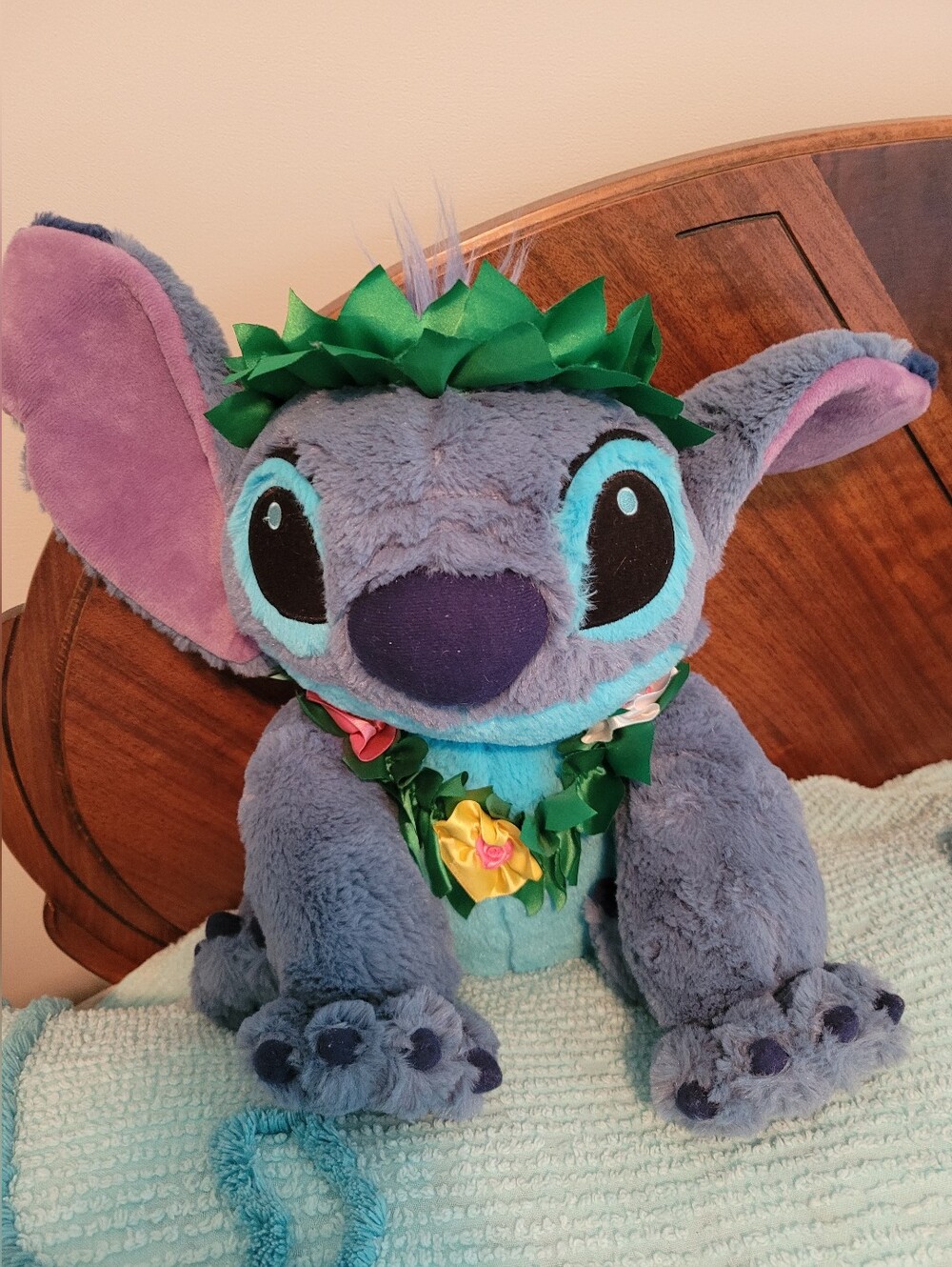 Disney Blue & Purple Stitch Plush with Tropical Lei